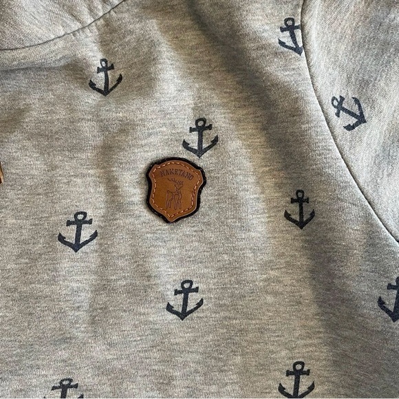 Naketano Grey Cowl Neck Hoodie - Size Large - Nautical Anchor Print Sweater - L - Picture 8 of 14